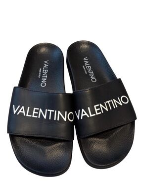 Valentino Black Slides with White Logo
